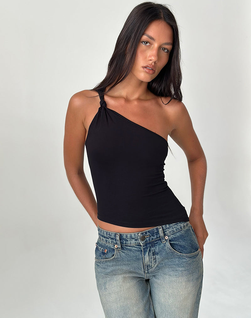 Idra Asymmetric Top in Ribbed Jersey Black