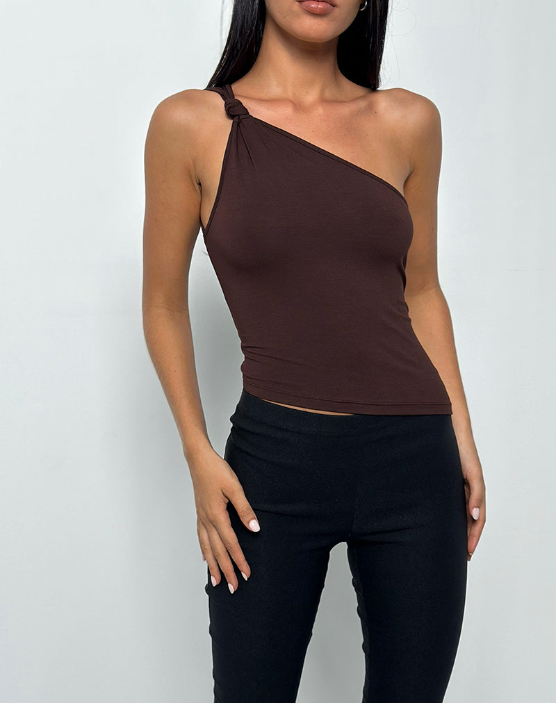 Image of Idra Asymmetric Top in Rayon Jersey Bitter Chocolate