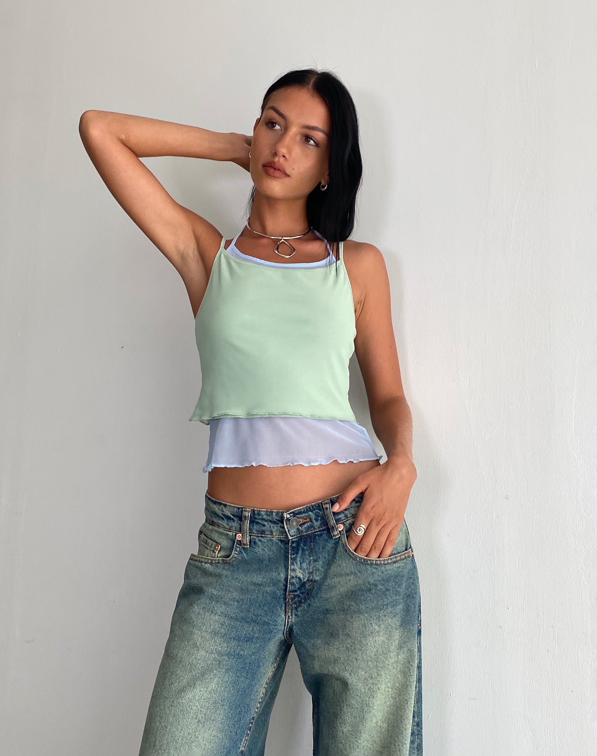 Frost Blue and Sage Green Double Layered Cami Top | Sapphi