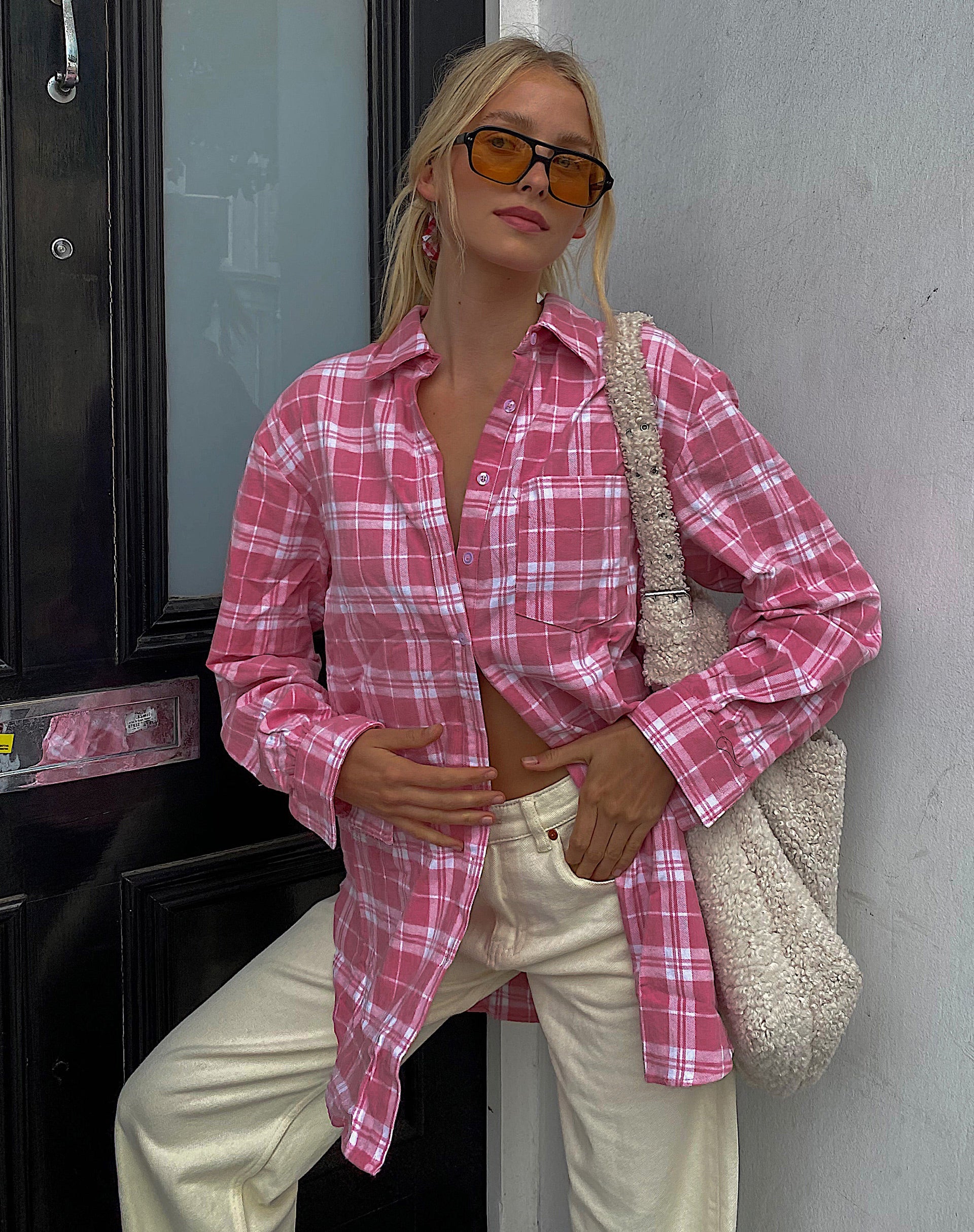 Image of Gane Shirt in Check Pink White