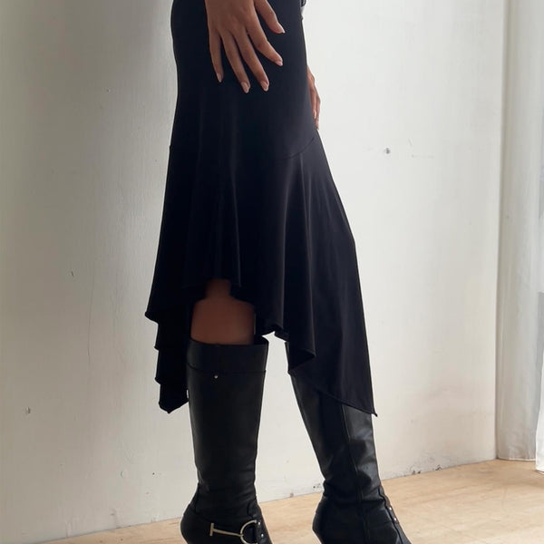 Black Low Rise Midi Skirt | Cinta – motelrocks-com-us