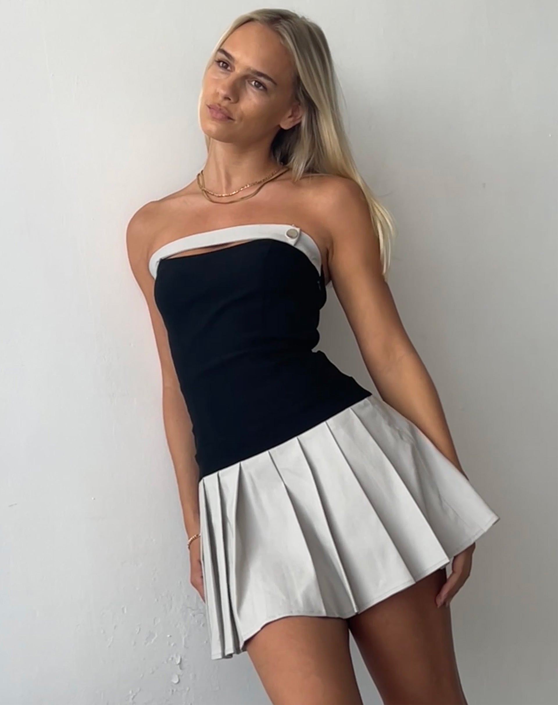Lisma Bandeau Cut-out Mini Dress in Tailoring Grey and Black Lisma Bandeau Cut-out Mini Dress in Tailoring Grey and Black