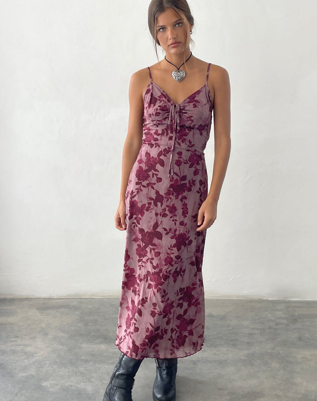 Drusilla Midi Dress in Rose Lace Burgundy