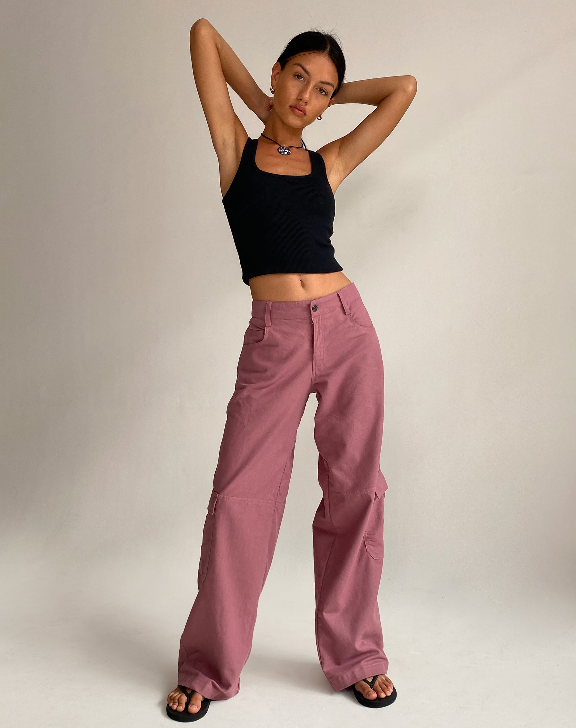 Image of Gemma Low Rise Cargo Trouser in Mauve Linen