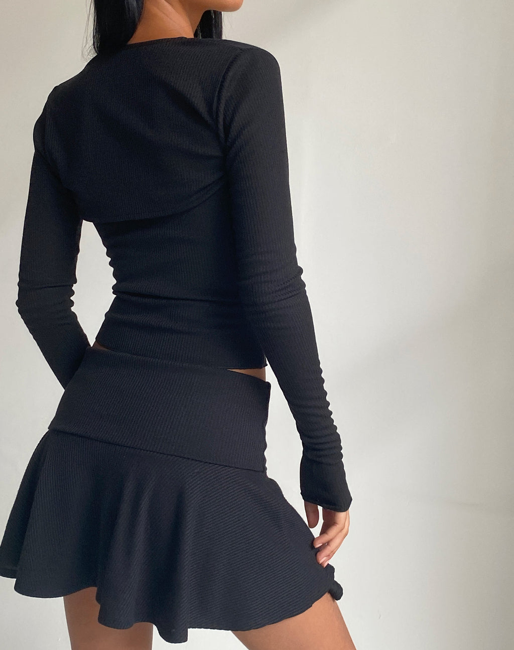 Orla Micro Mini Rib Skirt in Black