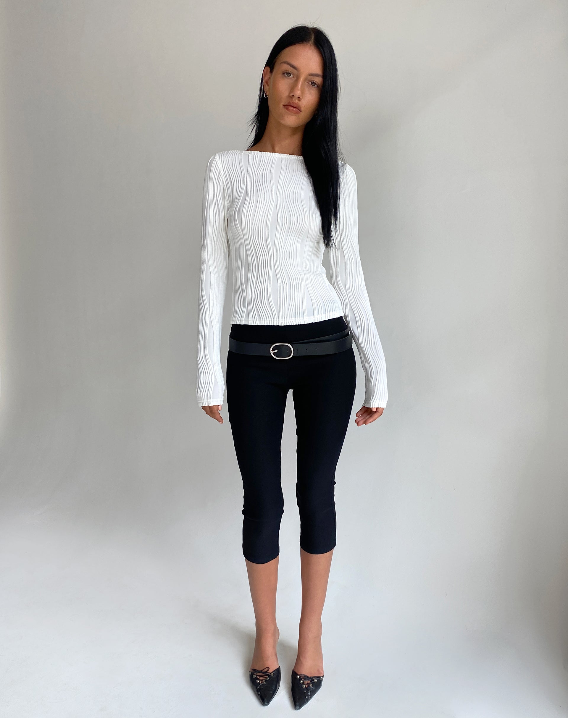 Image of Amabon Long Sleeve Crop Top in Crinkle White