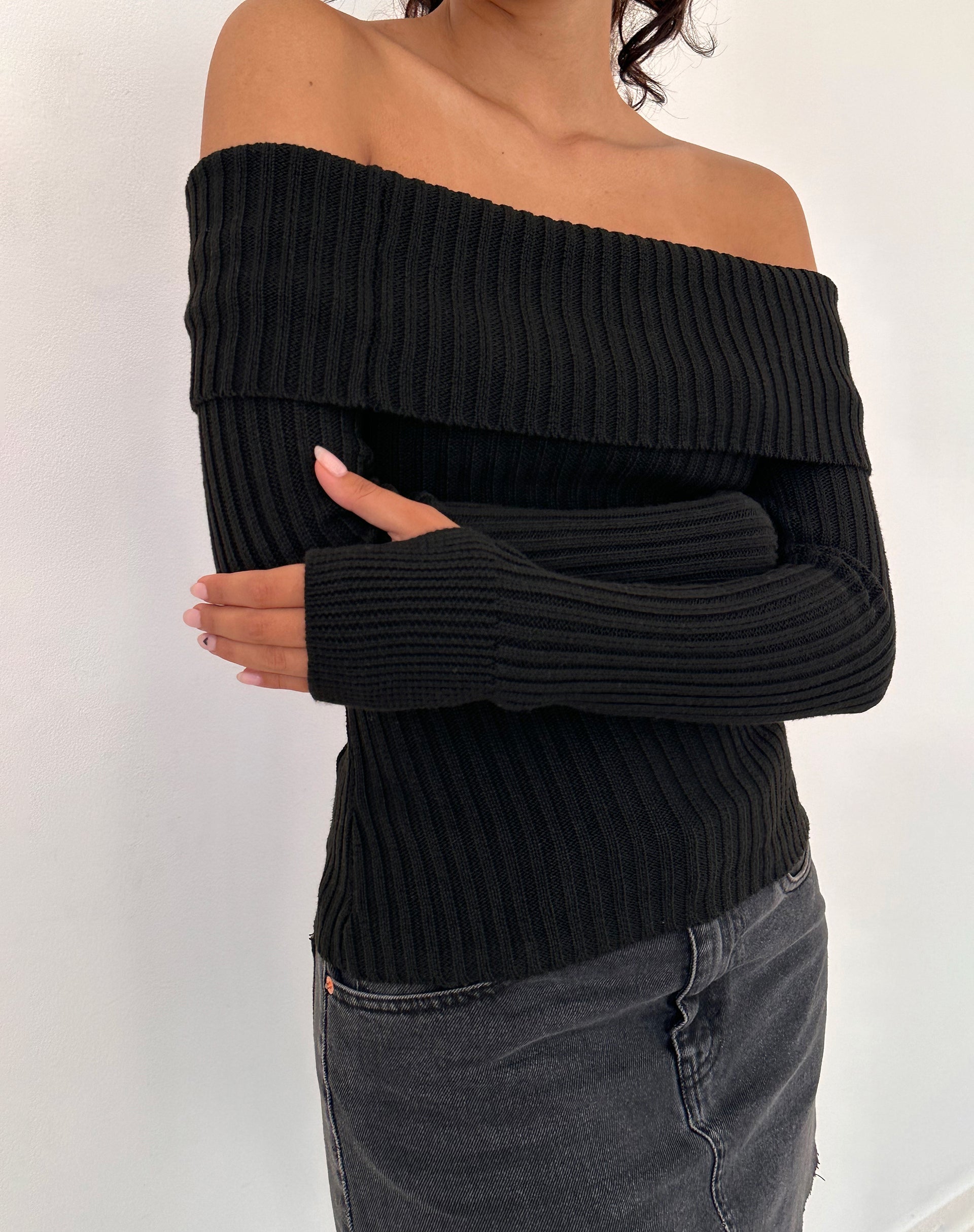 Long sleeve off the shoulder online sweater