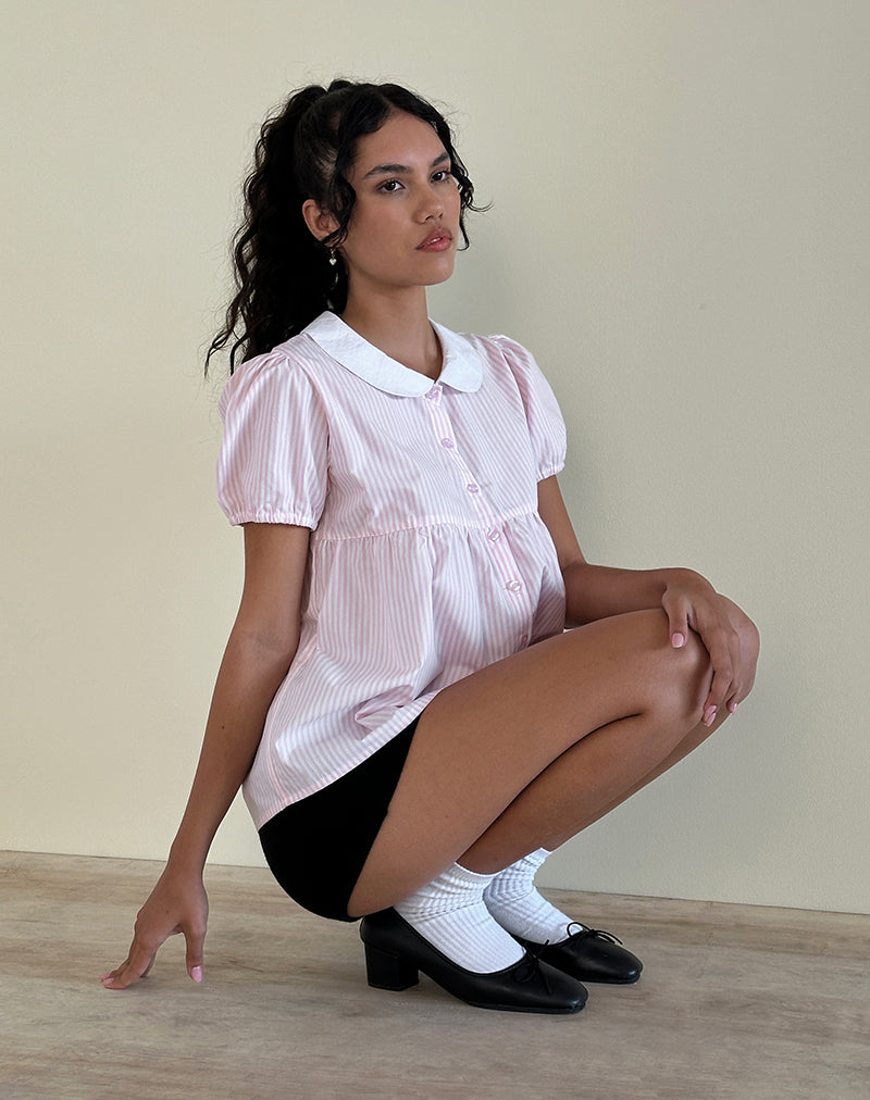 Image of Immy Top in Small Stripe Vertical Candy Pink