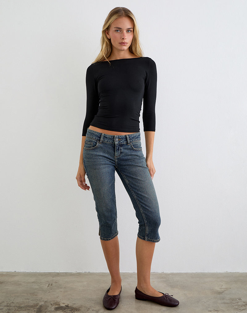Image of Ione Quarter Sleeve Top in Black