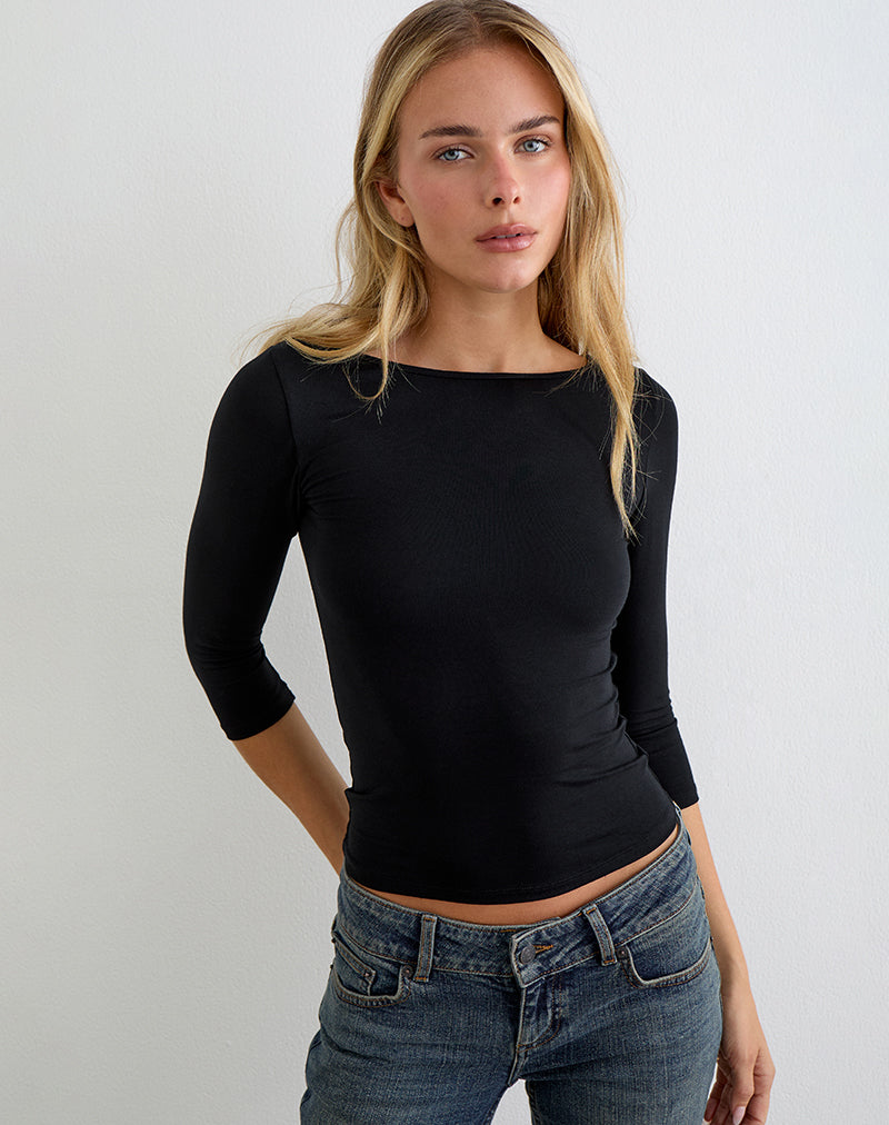Image of Ione Quarter Sleeve Top in Black