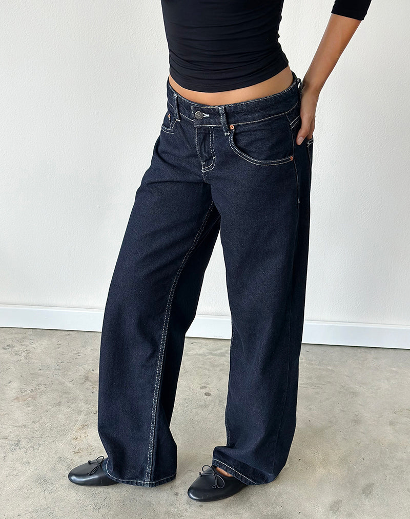 Low Rise Parallel Jeans in Indigo with Contrast Stitch