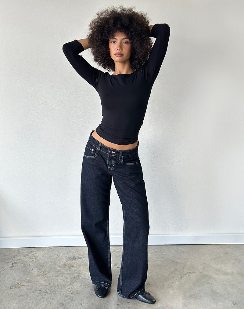Low Rise Parallel Jeans in Indigo with Contrast Stitch