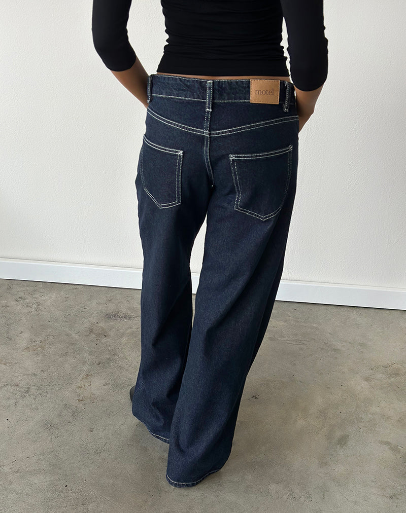 Image of Low Rise Parallel Jeans in Indigo with Contrast Stitch