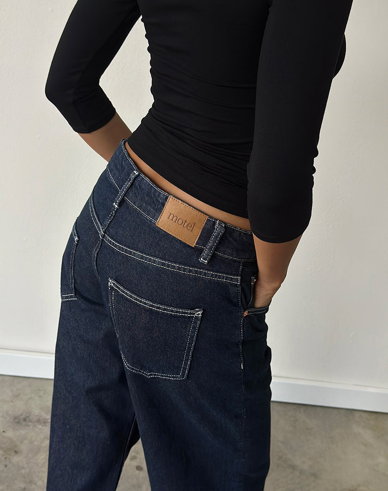 Image of Low Rise Parallel Jeans in Indigo with Contrast Stitch