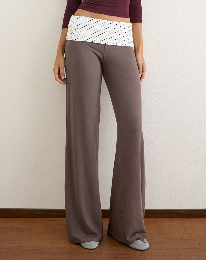 Image of Coreta Foldover Trouser in Peppercorn with White Polka Dots Waistband
