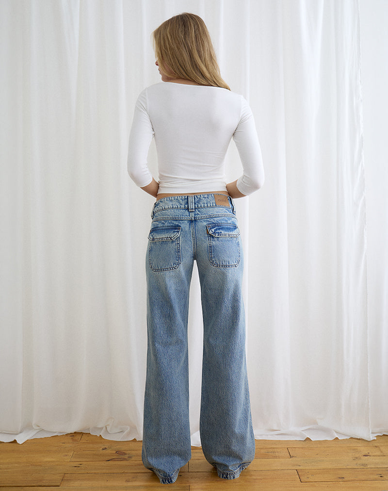 Image of Low Rise Relaxed Cargo Jeans in True Blue