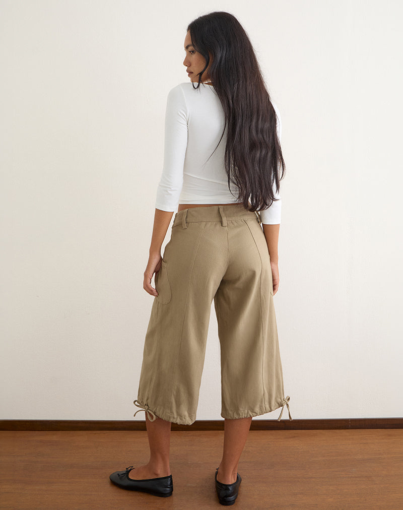 Image of Iria Cargo Capri Trouser in Twill Khaki
