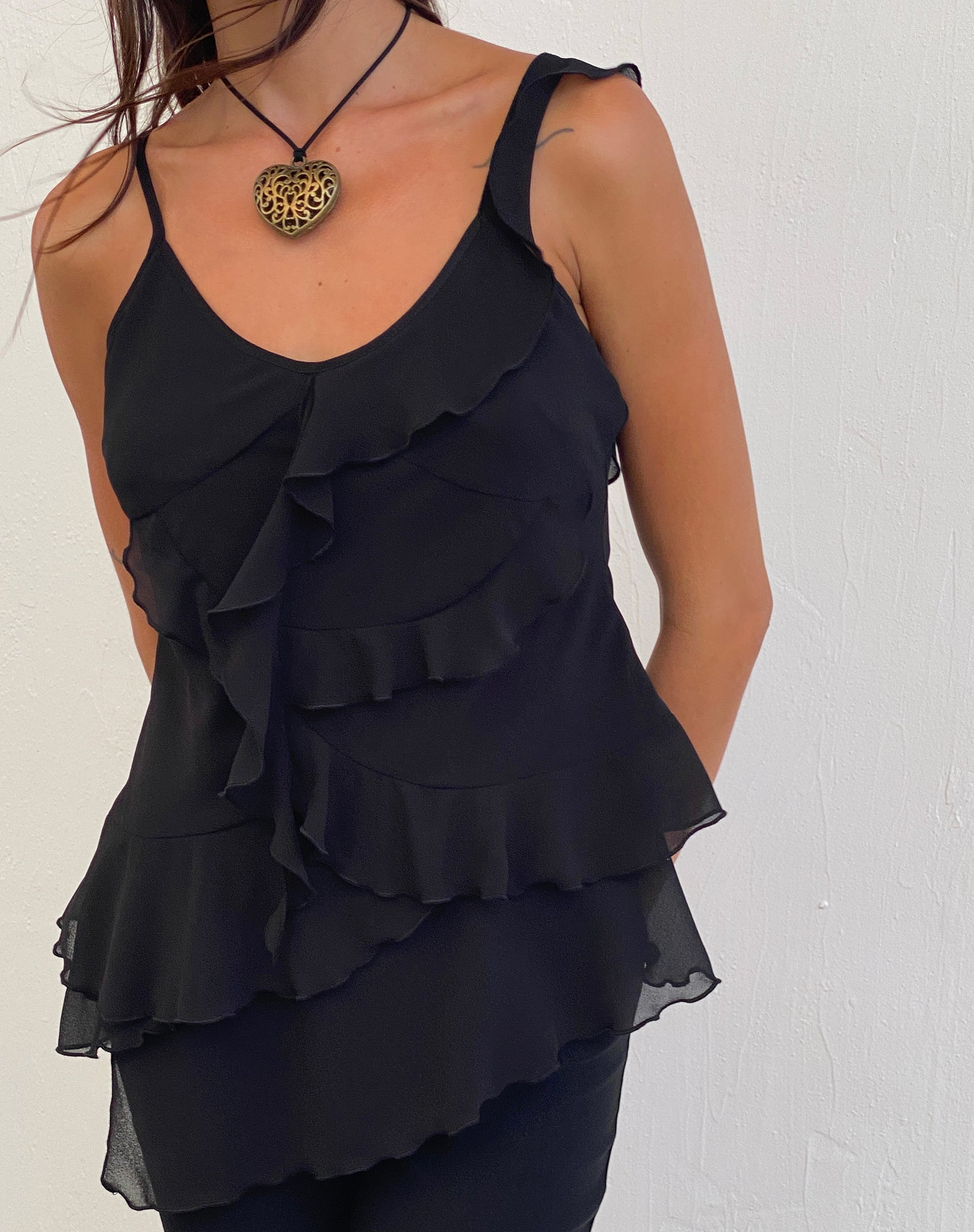 Black Asymmetric Ruffle Top | Irama – motelrocks-com-us
