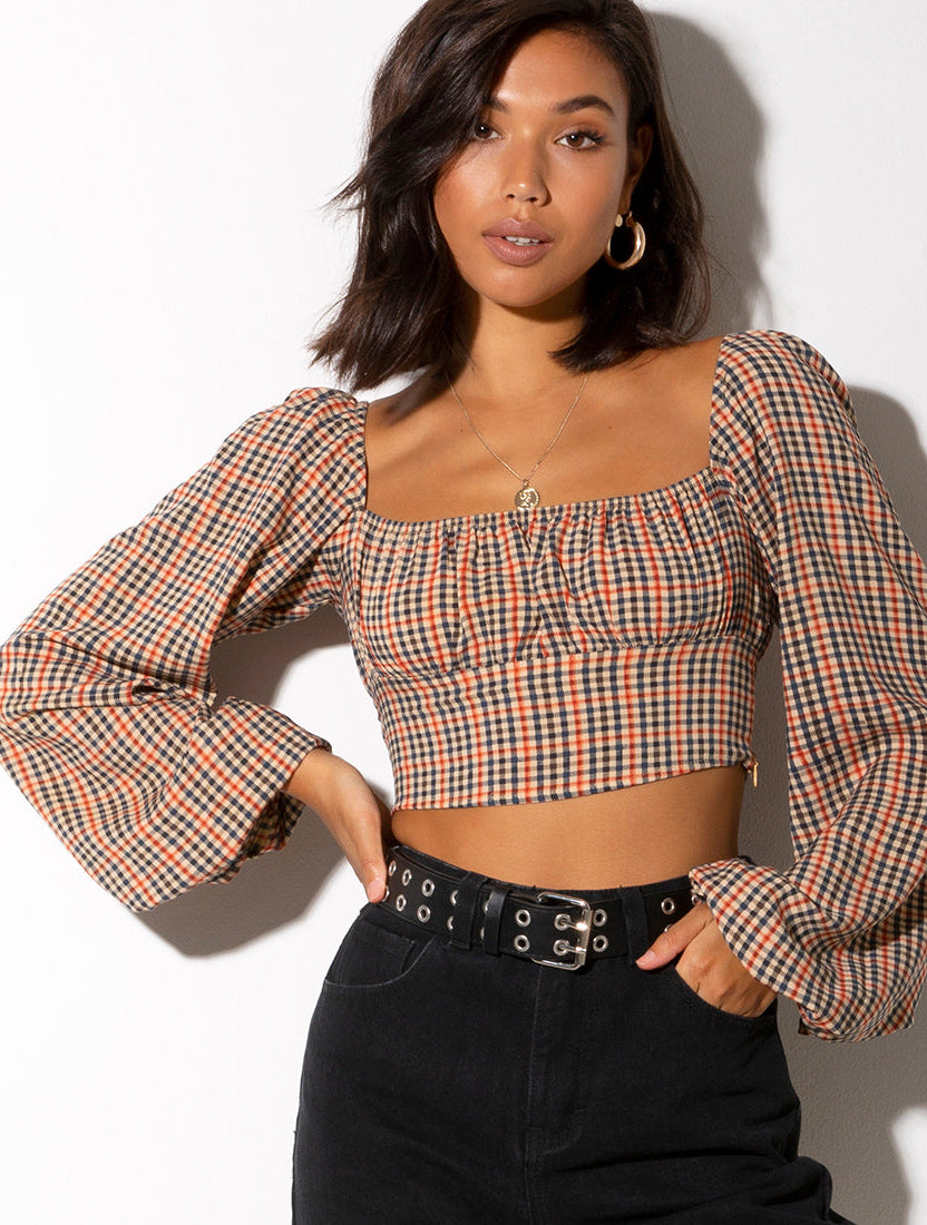 Checked Long Sleeve Crop Top | Irene – motelrocks-com-us