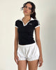 Image of Isda Top in Black with White Binding and M Embroidery