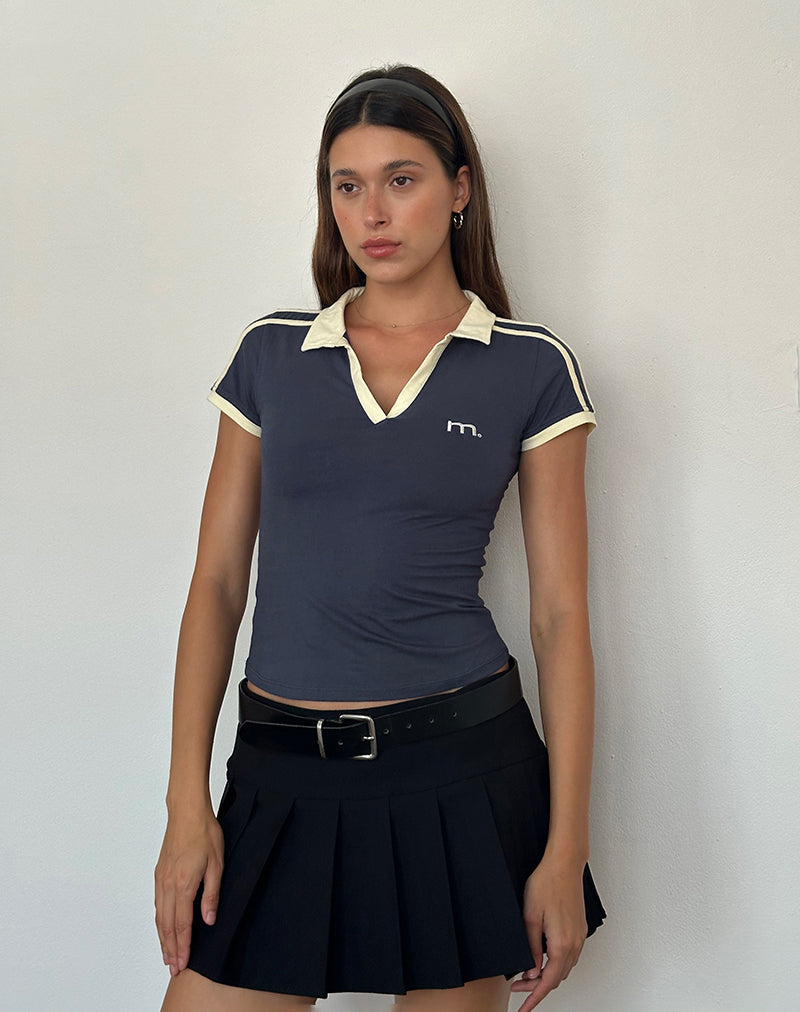 Isda Polo Top in Greystone with Buttermilk Binding