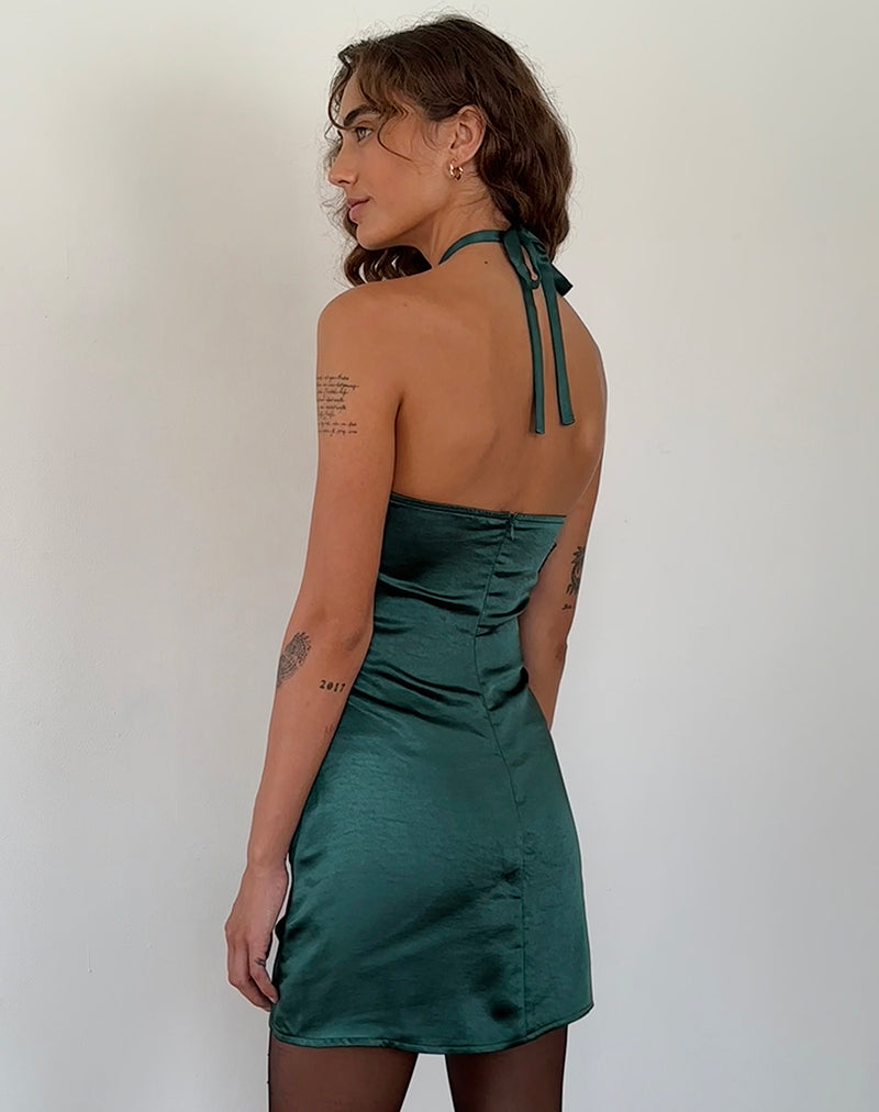 Forest Green Halterneck Satin Mini Dress | Isolda motelrocks-com-us Forest Green Halterneck Satin Mini Dress | Isolda motelrocks-com-us