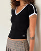 Image of Izolde Baby Tee in Black with White Binding and M Embroidery