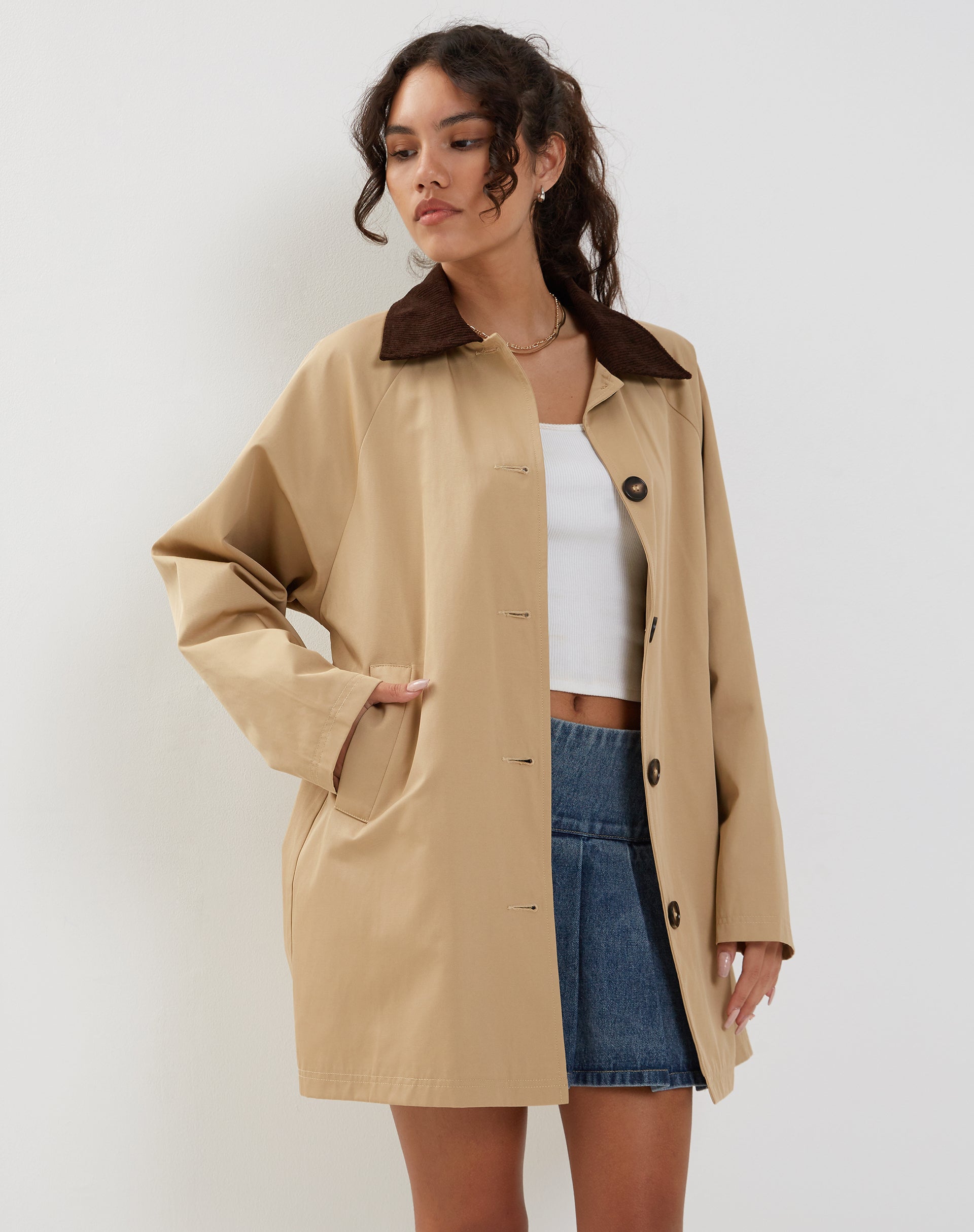 Image of Izora Short Trench Coat in Tan