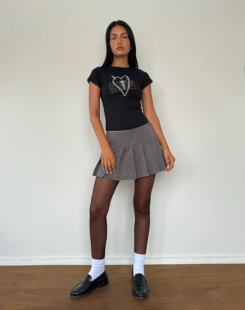 Image of Izzy Lace Trim Tee in Black Lace Up Heart Motif