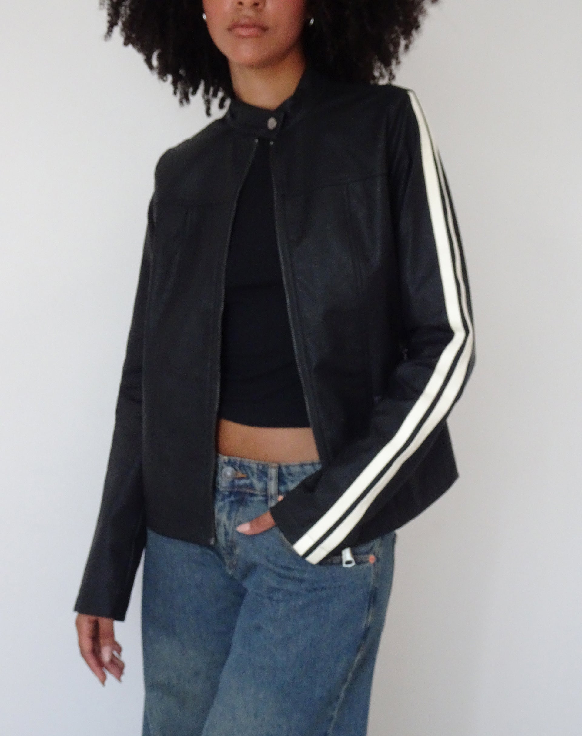 White denim hotsell biker jacket