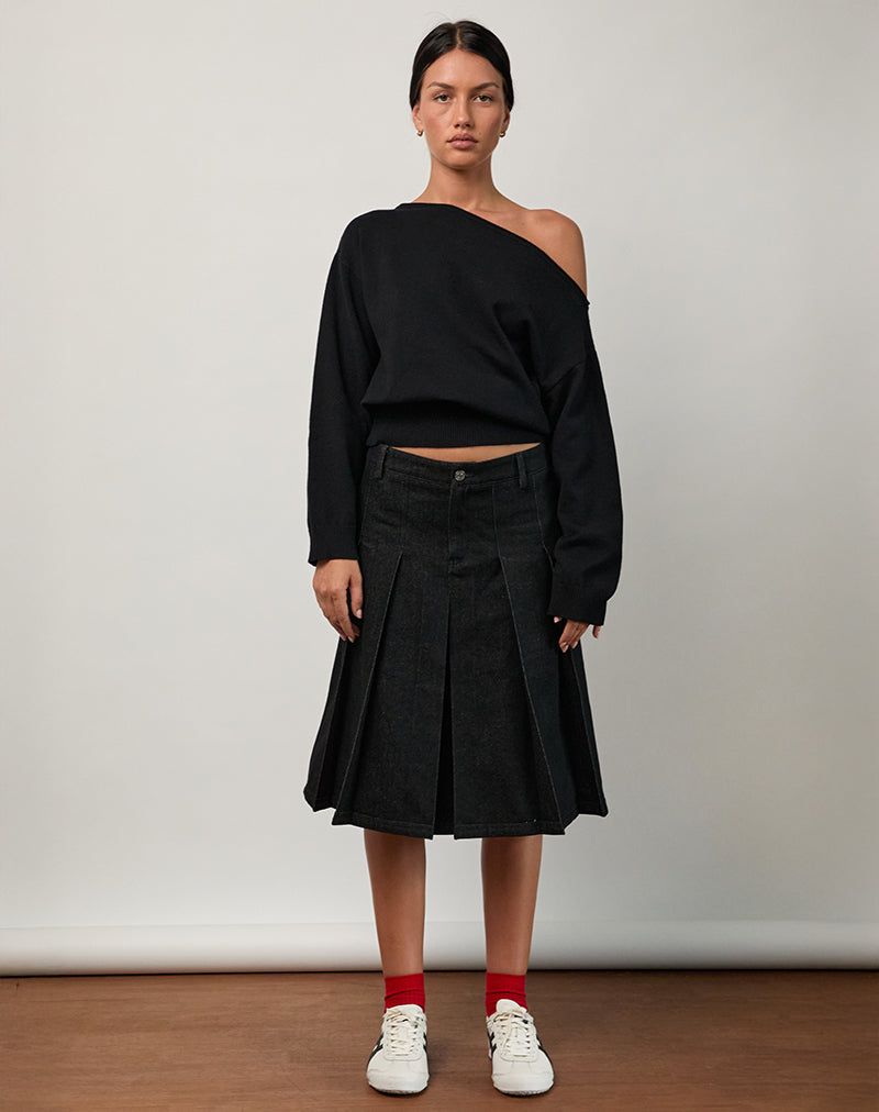 ndigo Dark Chambray Midi Skirt | Sanjani – motelrocks-com-us
