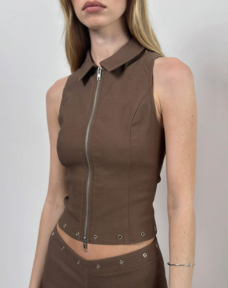 Image of Janae Studded Vest in Tailoring Brown