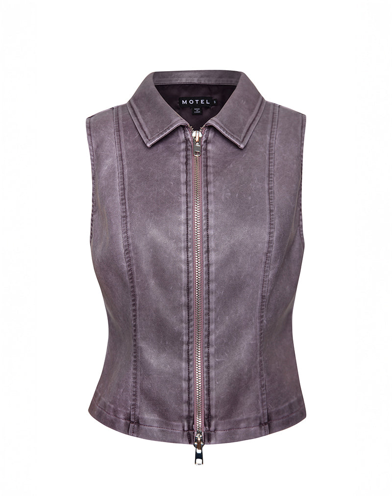 Purple Washed PU Collared Zip Vest Top | Janae – motelrocks-com-us