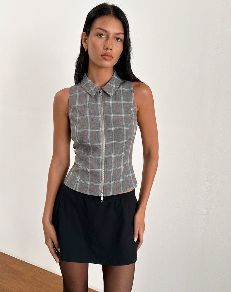 Image of Janae Zip Vest Top in Grey Check