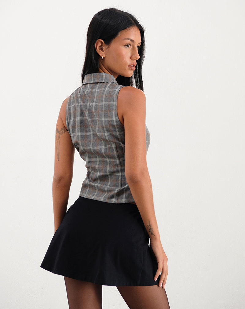 Image of Janae Zip Vest Top in Grey Check