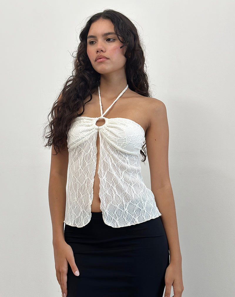 Image of Janar Halterneck Top in Textured Ivory