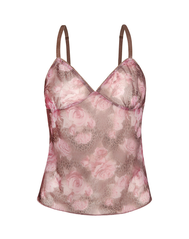 Image of Janari Cami Top in Mesh Rose Leopard