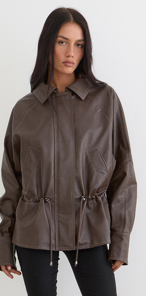 Image of Jannik Jacket in PU Dark Brown