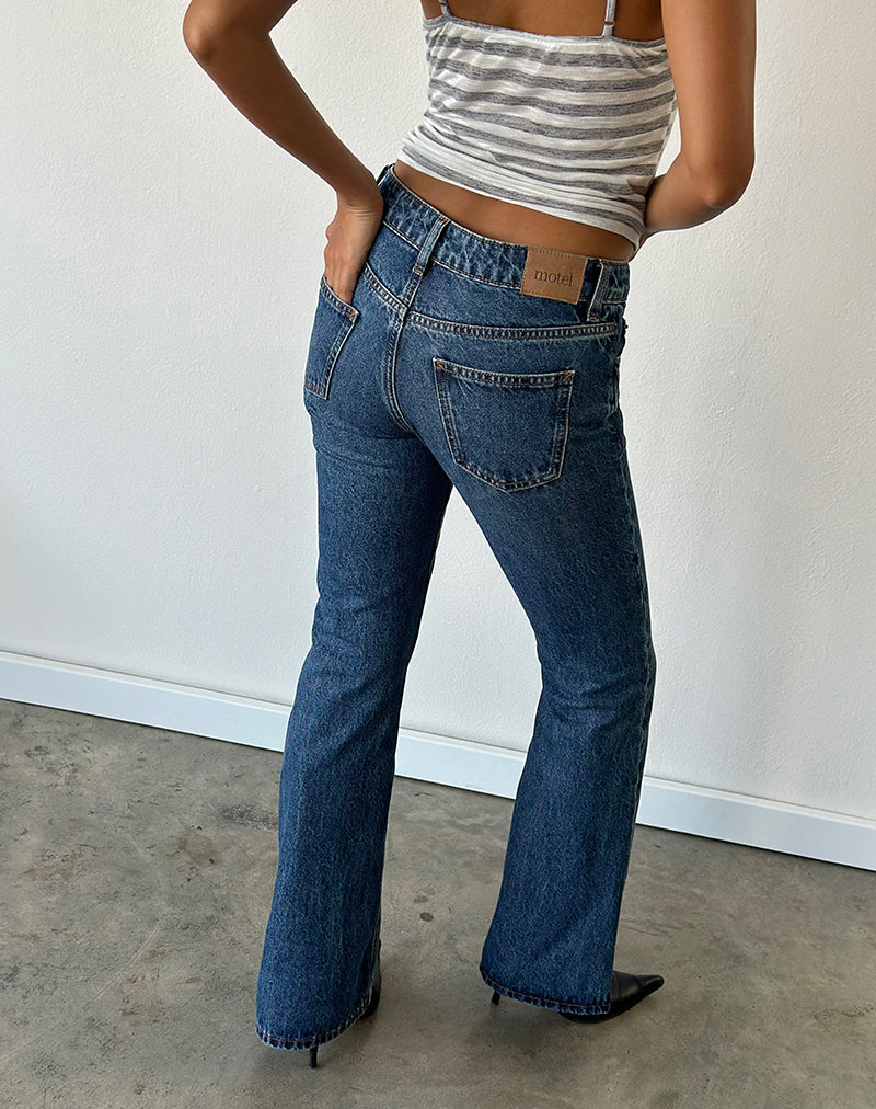 Rigid Low Rise Flare Jeans In Mid Blue Used