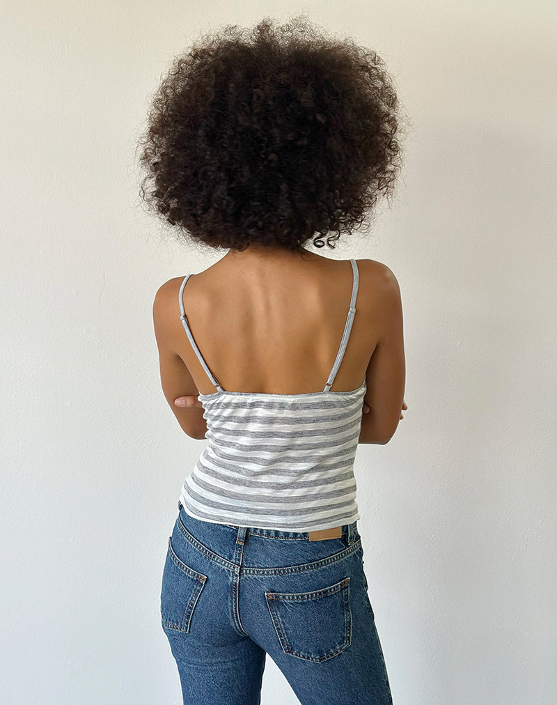 Image of Jasila Vest Top in Sheer Jersey Grey and White Stripe