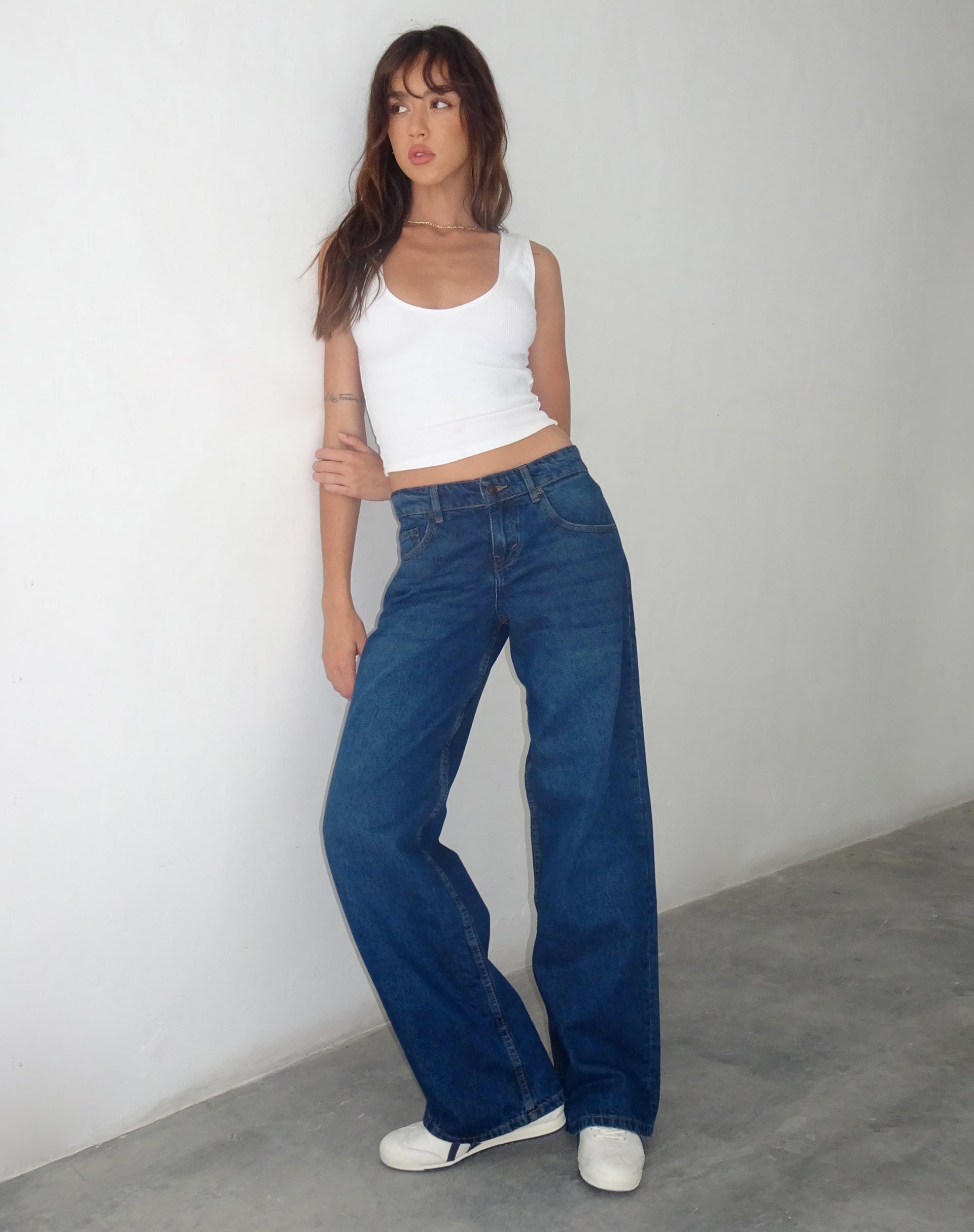 Mid Blue Used Low Rise Straight Leg Jeans | Parallel – motelrocks-com-us