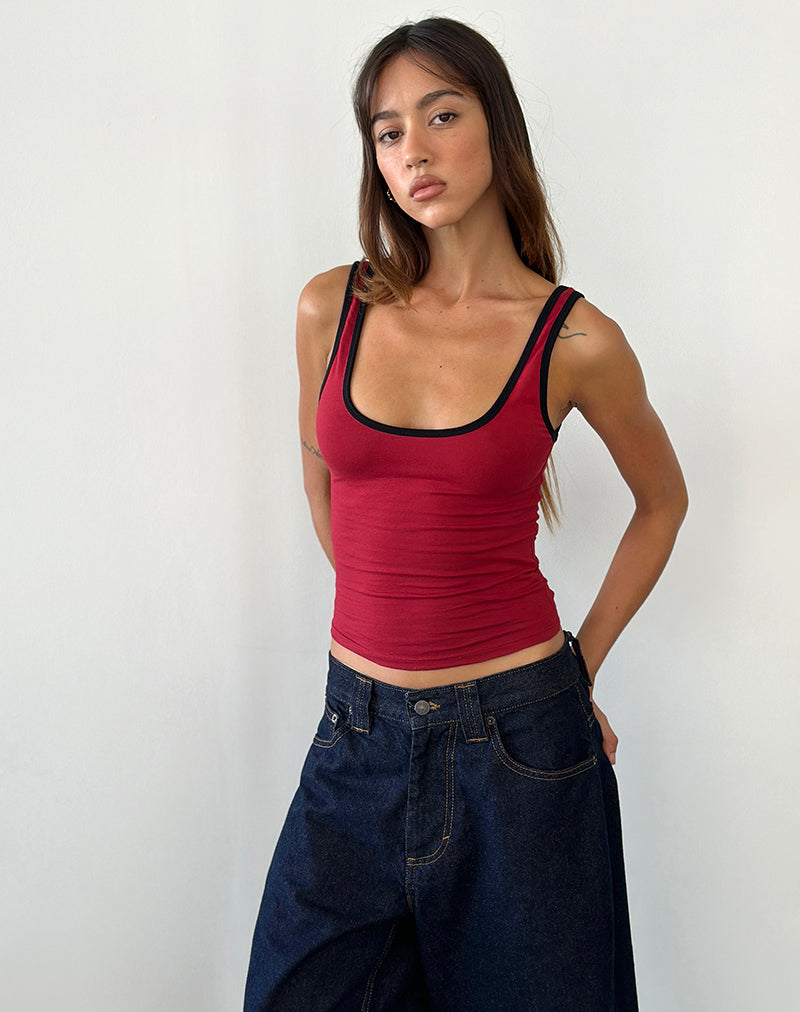 Adrenaline Red with Black Binding Top | Jastiya – motelrocks-com-us