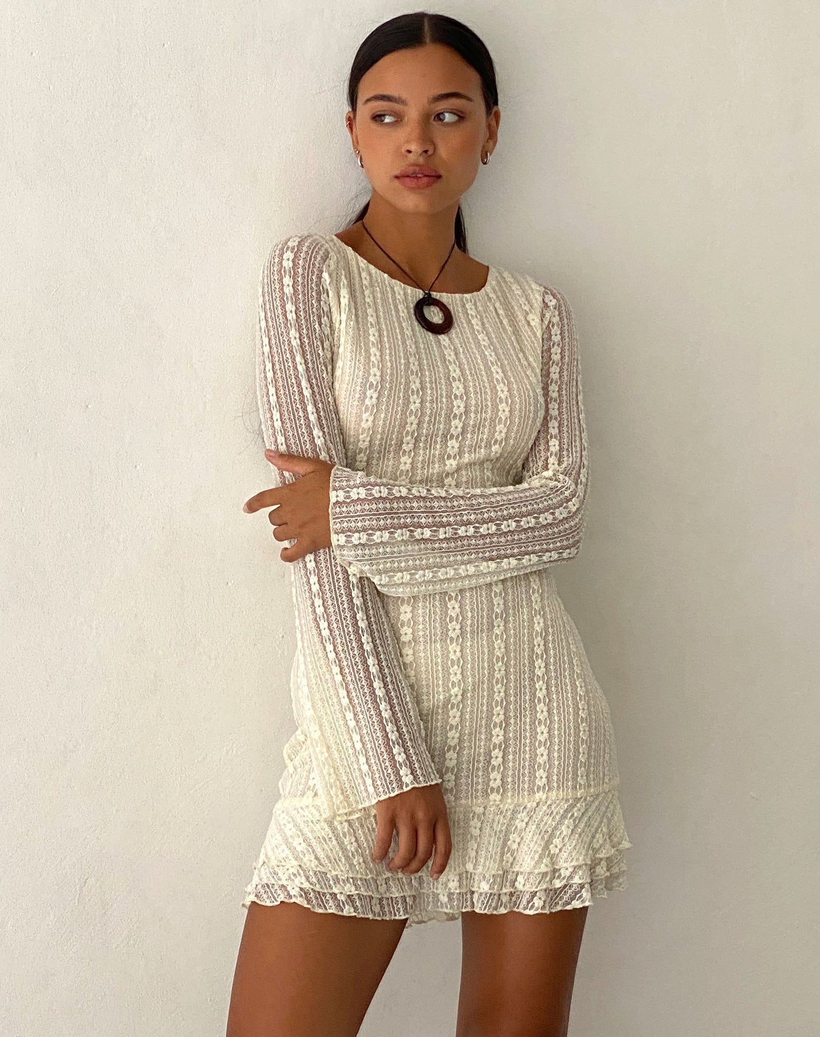 Cream Open Back Lace Mini Dress Jeilani