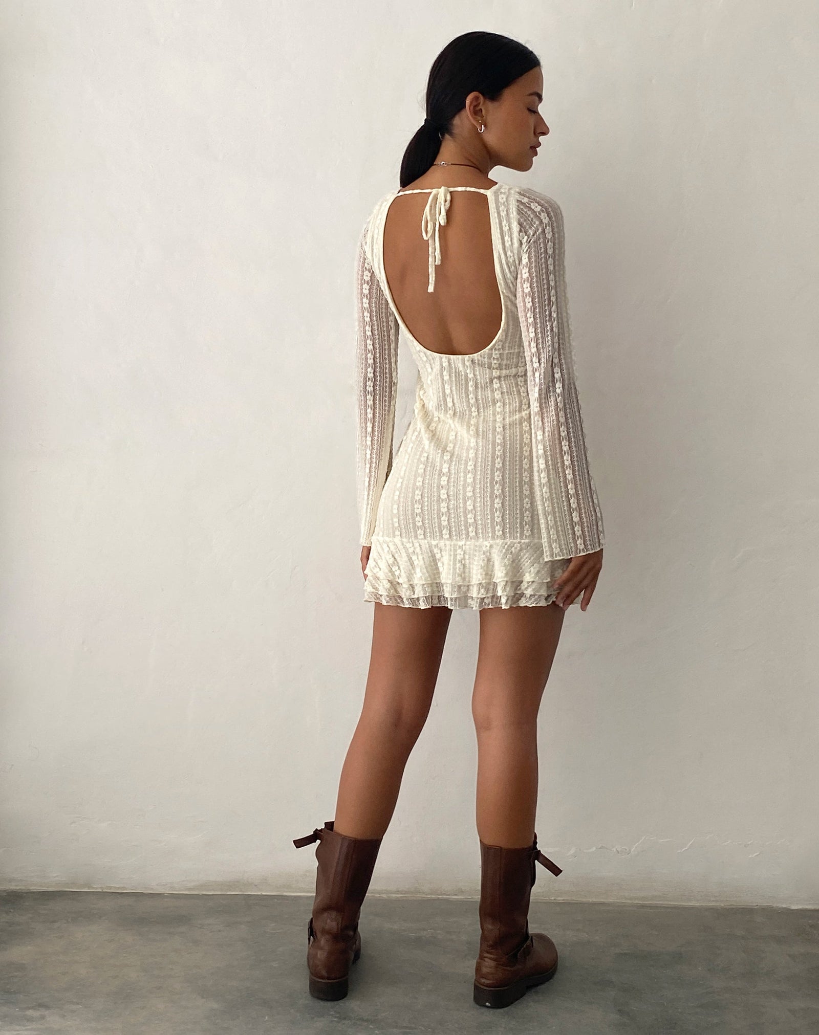 Cream Open Back Lace Mini Dress Jeilani