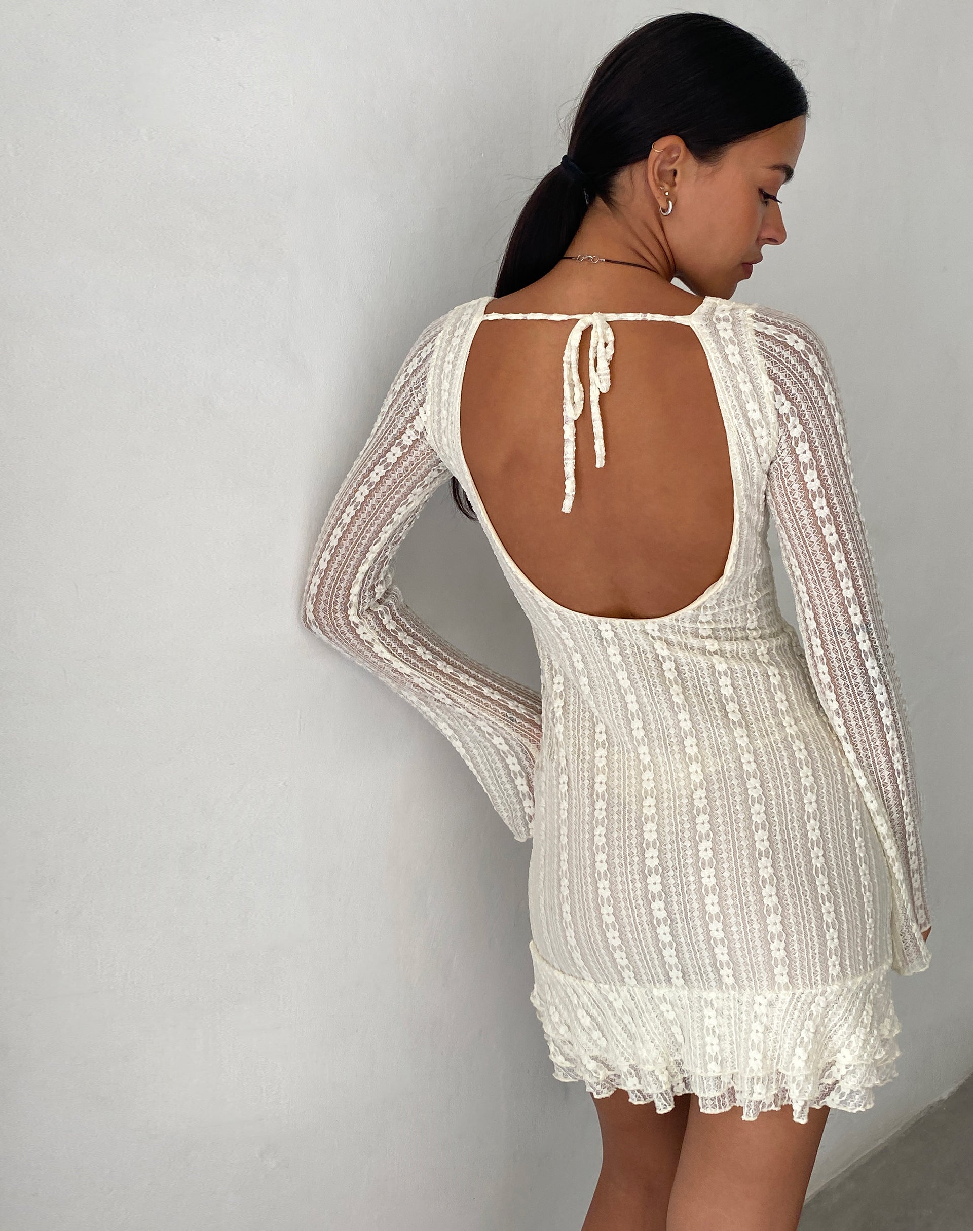 White Lace Open Back Mini Dress