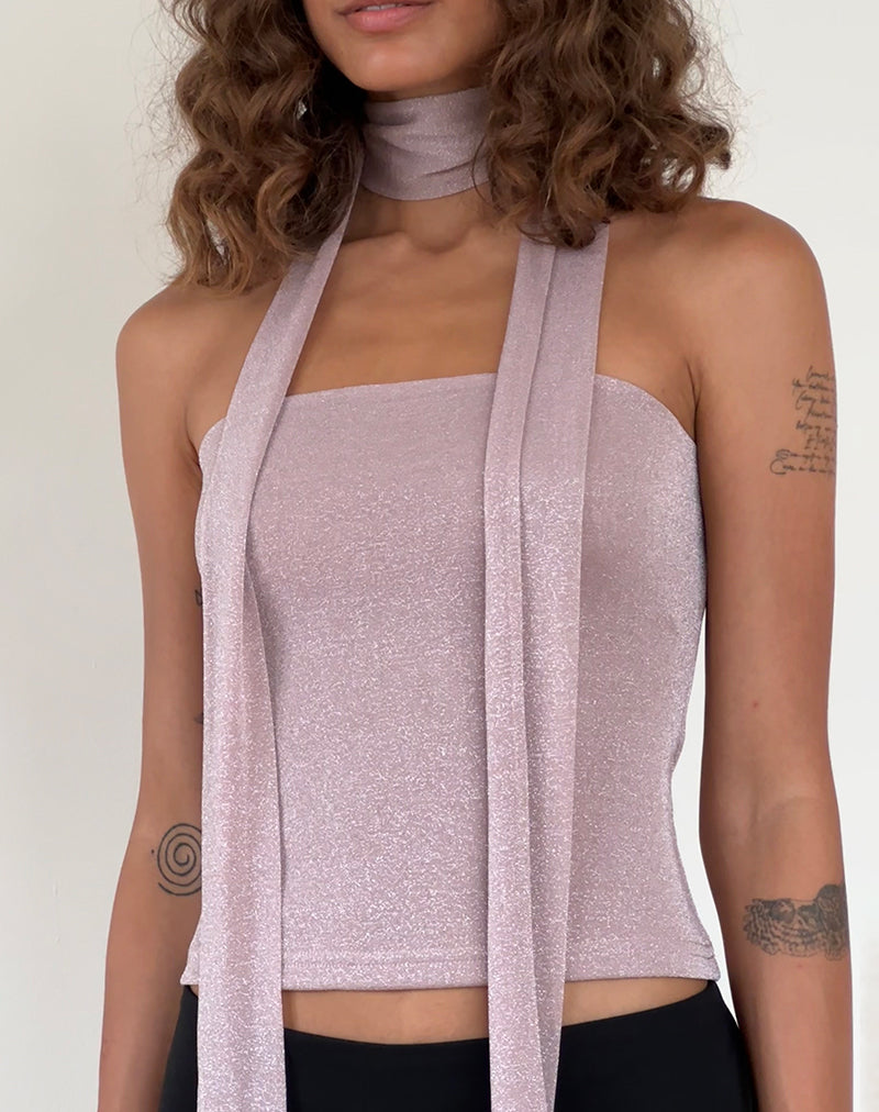 Jeldia Bandeau Top and Scarf Set in Pink Shimmer
