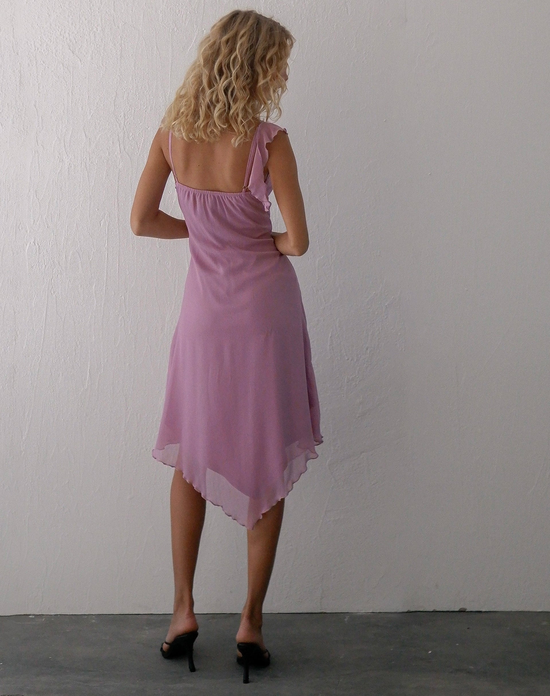 Image of Jenani Rosette Ruffle Midi Dress in Light Plum