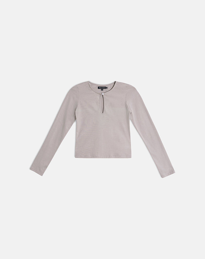 Image of Jenji Long Sleeve Top with Pearl Button in Moon Rock