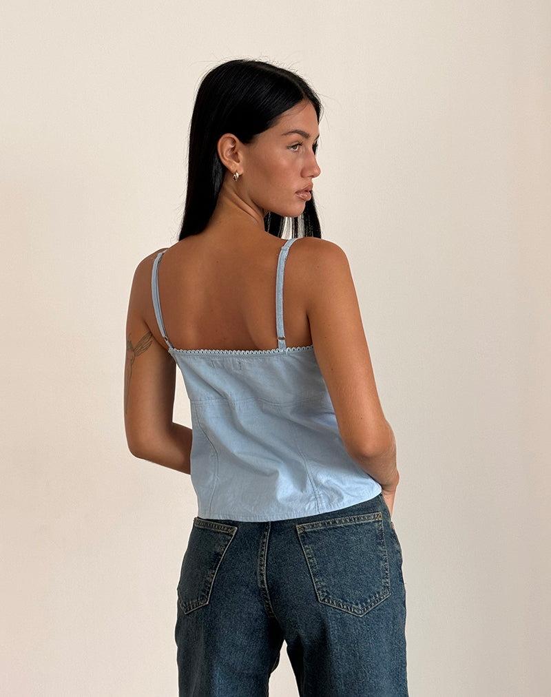 トップス ENOF ace camisole / blue Womens Cami Tank Top BLUE AQUA YELLOW WHITE STRIPE S 4-6 M 8