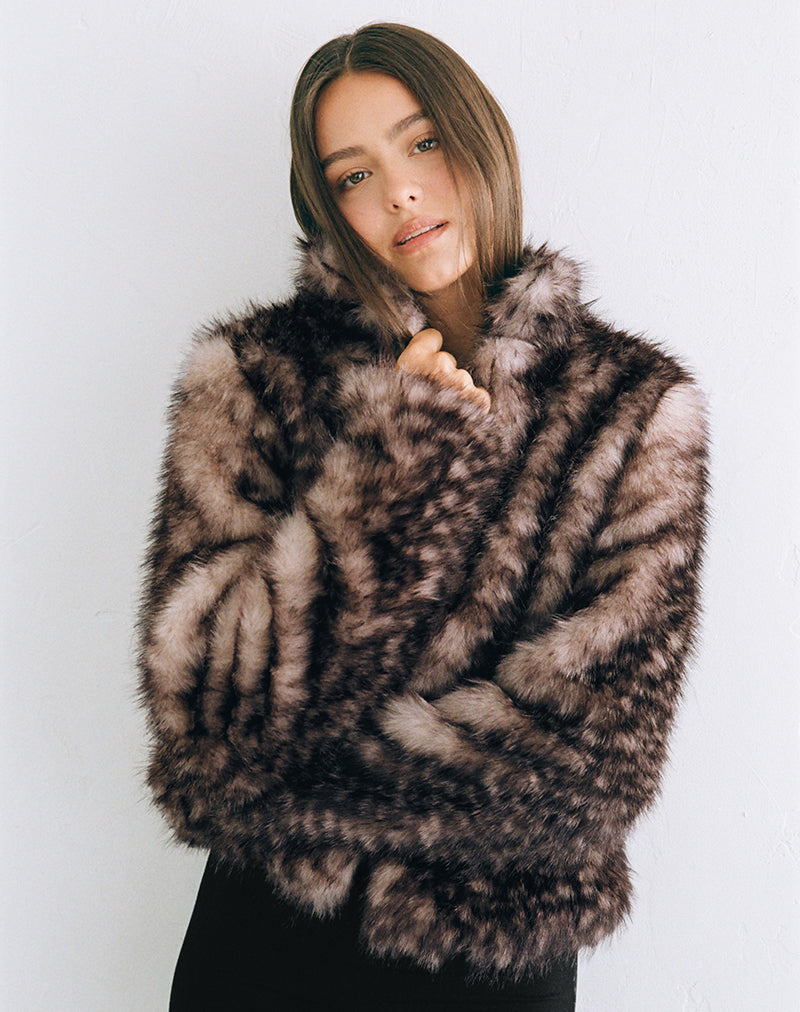 Leopard Brown Crop Faux Fur Jacket | Joji – motelrocks-com-us